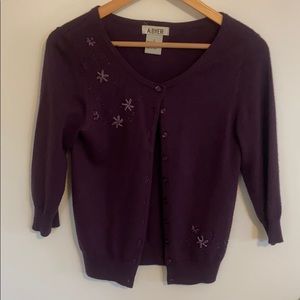 A. Byer purple cardigan with 3/4 length sleeves